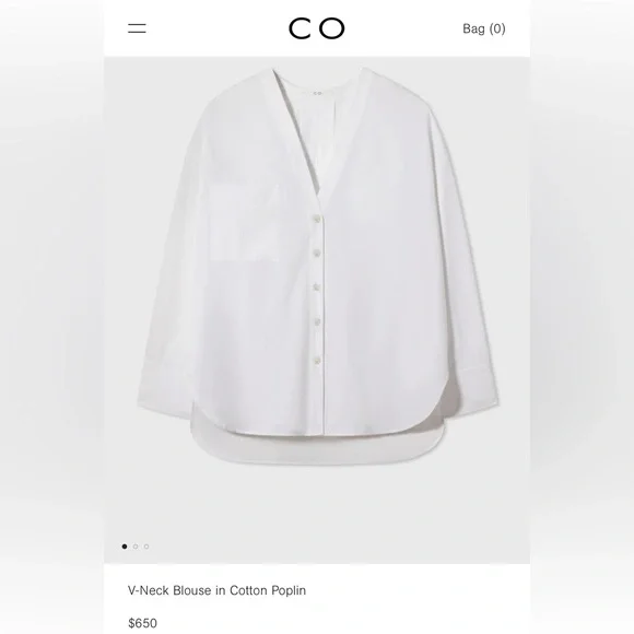 CO Collections V-Neck Blouse in Cotton Blend Poplin Black S Luxury Minimalist